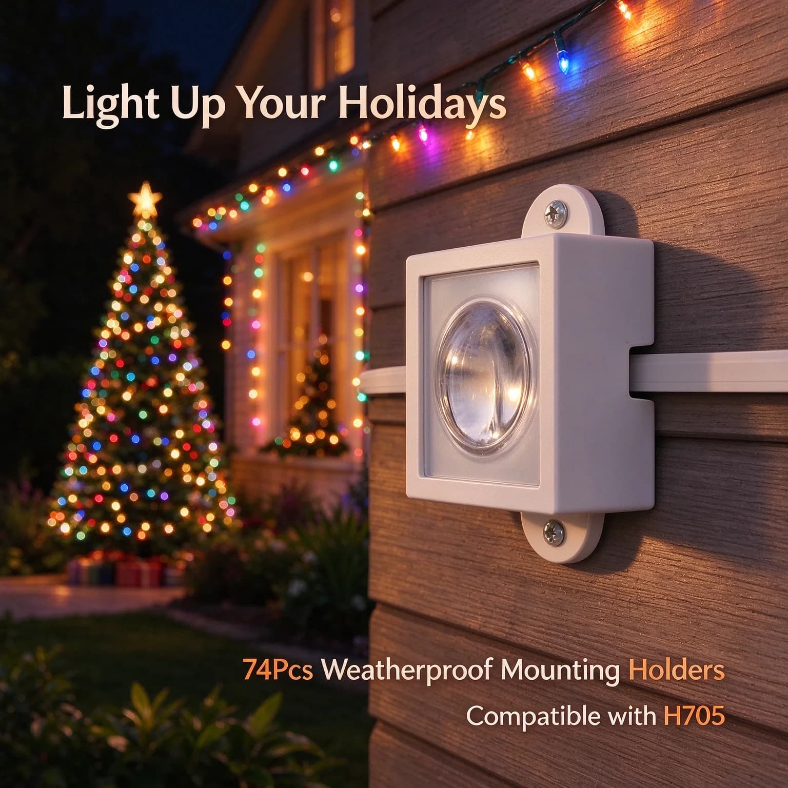 74Pcs Outdoor Light Mounting Holders with Screws, Compatible with H705, Weatherproof for Christmas & Holiday Party Decor