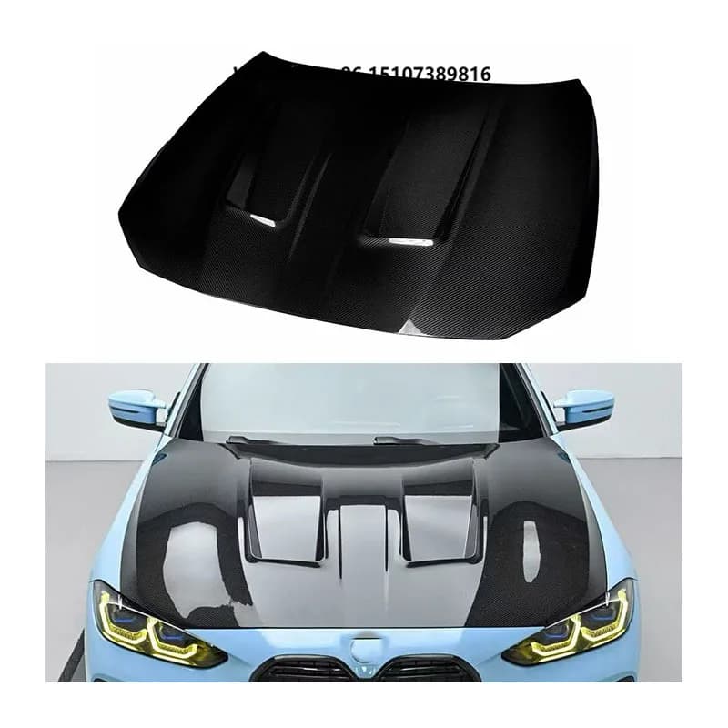 New for 4 Series G22 G23 G26 I4 Dry Carbon Fiber Hood and Engine Hood-Bolt-On Black