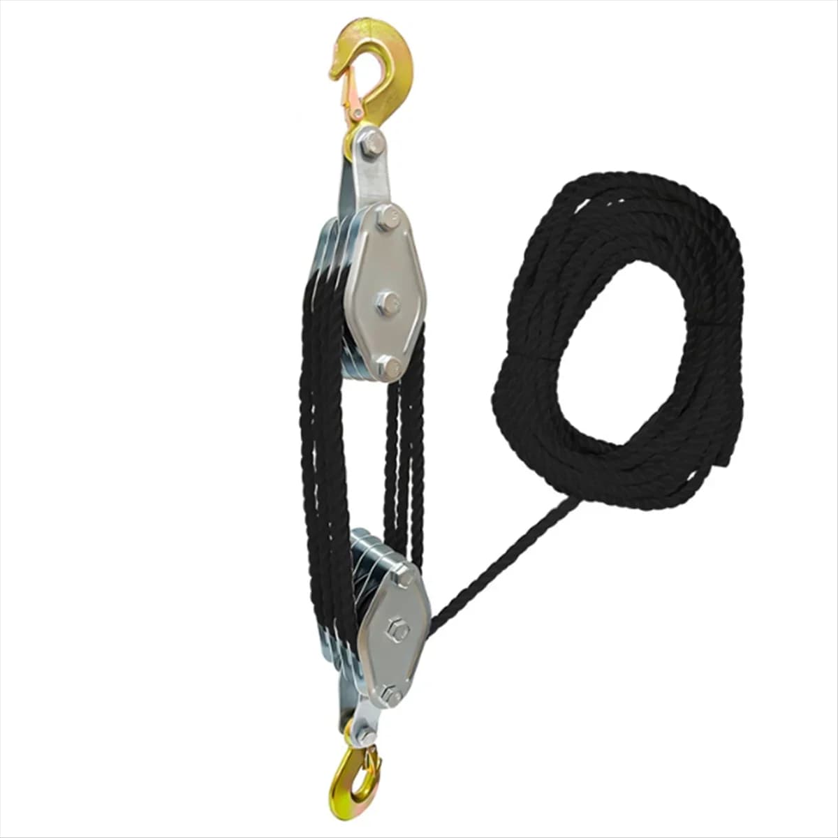 ‌Galvanized Steel Block Pulley Hoist - Multi Nylon Rope & Secure Hook for Heavy-Duty Lifting Tasks