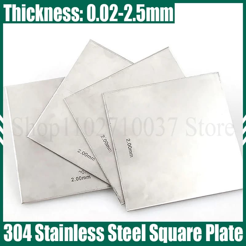 1PCS 100x100mm 200x300mm 304 Stainless Steel Plate Flat Brushed Metal Polished Plate Steel Sheet Thickness 0.02-2.5mm