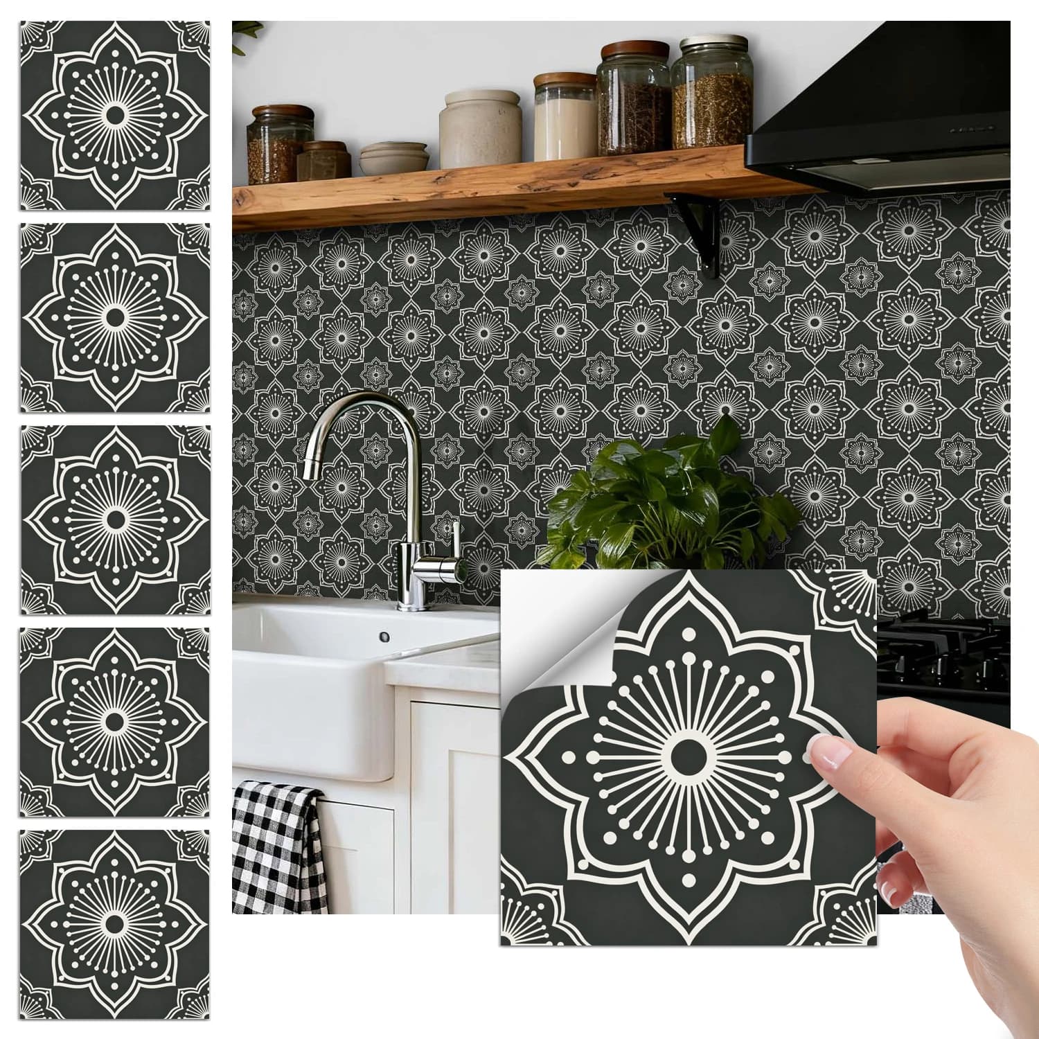 36 floral pattern kitchen and bathroom tile stickers, self-adhesive wall decoration, home decoration wall stickers