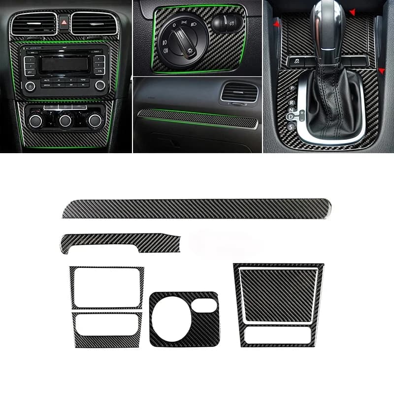For VW Golf 6 MK6 Car Carbon Fiber Center Control Panel Air Vent Gear Shift Frame Headlight Switch Ashtray Box Cover Inner Trim