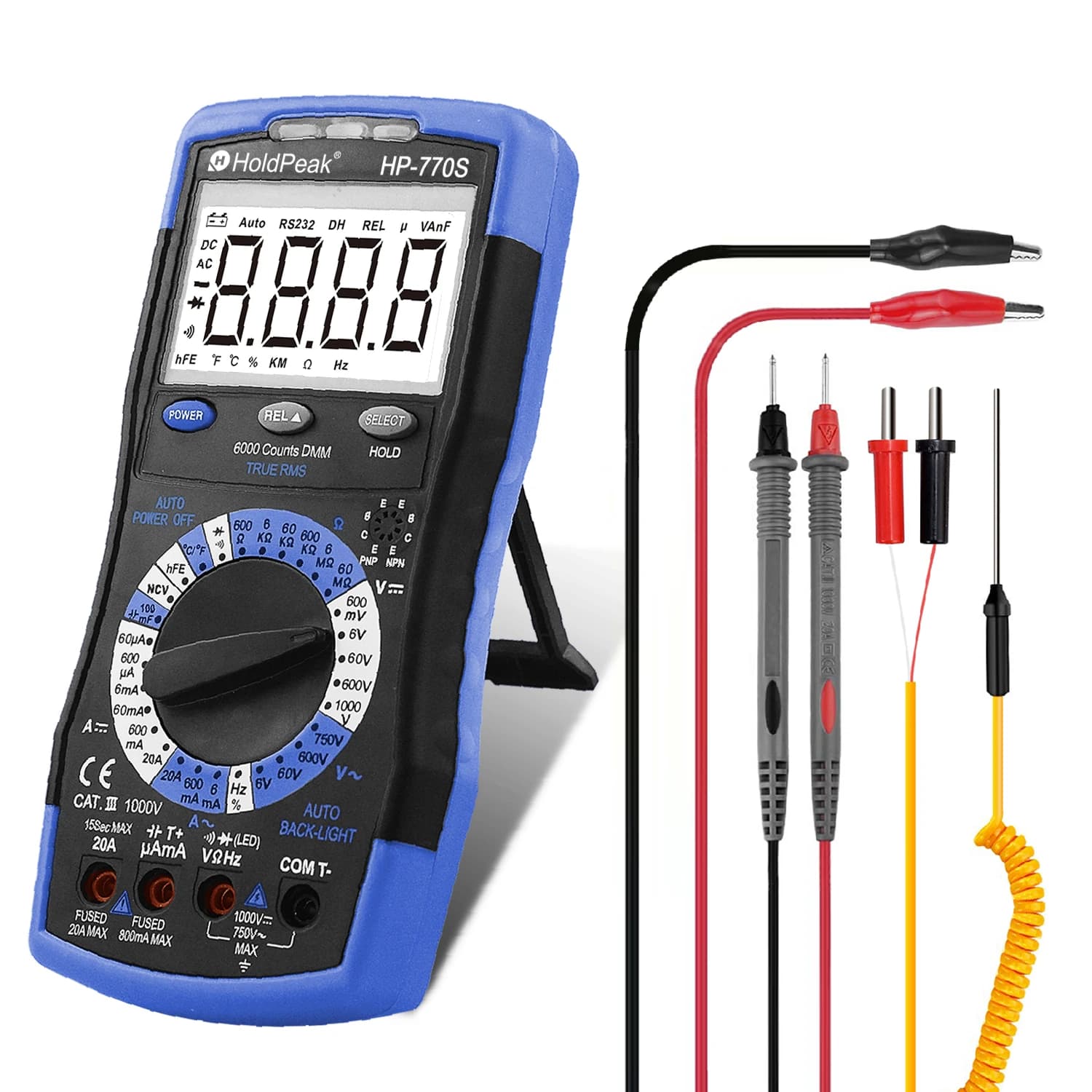 Auto Range Digital Multimeter 6000 Counts True RMS NCV Voltage Current Resistance Capacitor Diode Tester