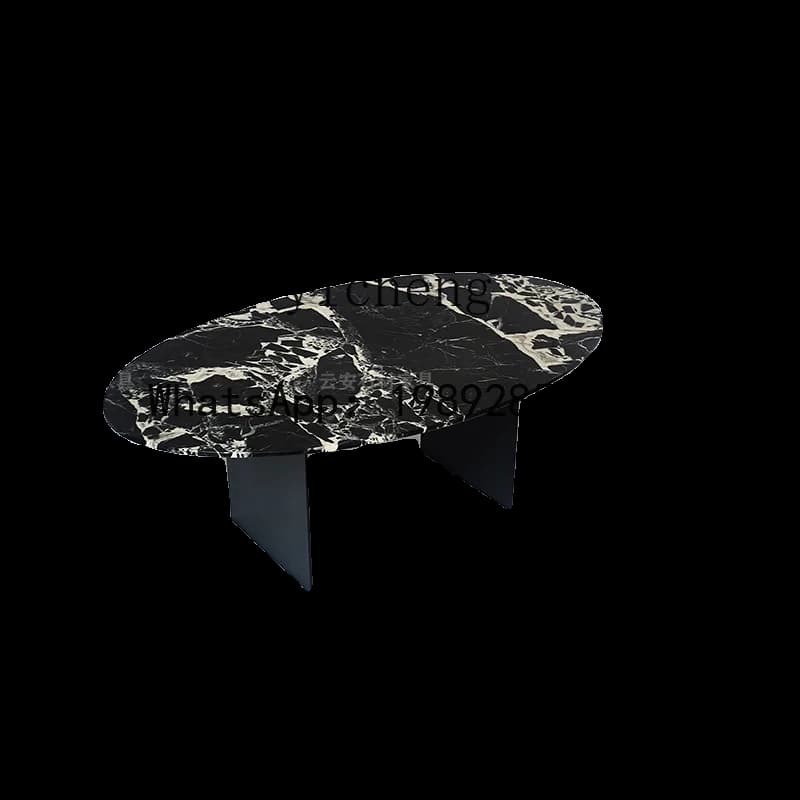 Light Luxury High-Grade Black Oval Marble Coffee Table Living Room Sofa Coffee Table Designer