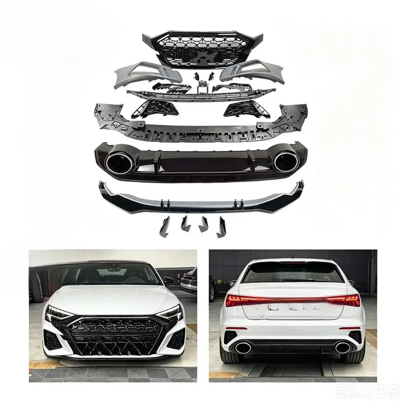 High Quality RS3 Style Full Body Kit Exterior Upgrade Accessories Fit For A3 S3 8Y 2020-2024 Includes Front Bumper Honeycomb Gri