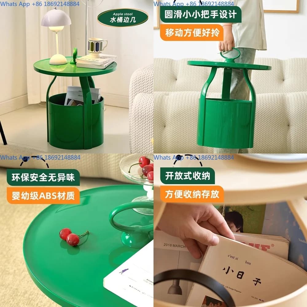 Creamy Style Side Table Nordic Minimalist Portable Coffee Table for Living Room Bedroom Round Storage End Table