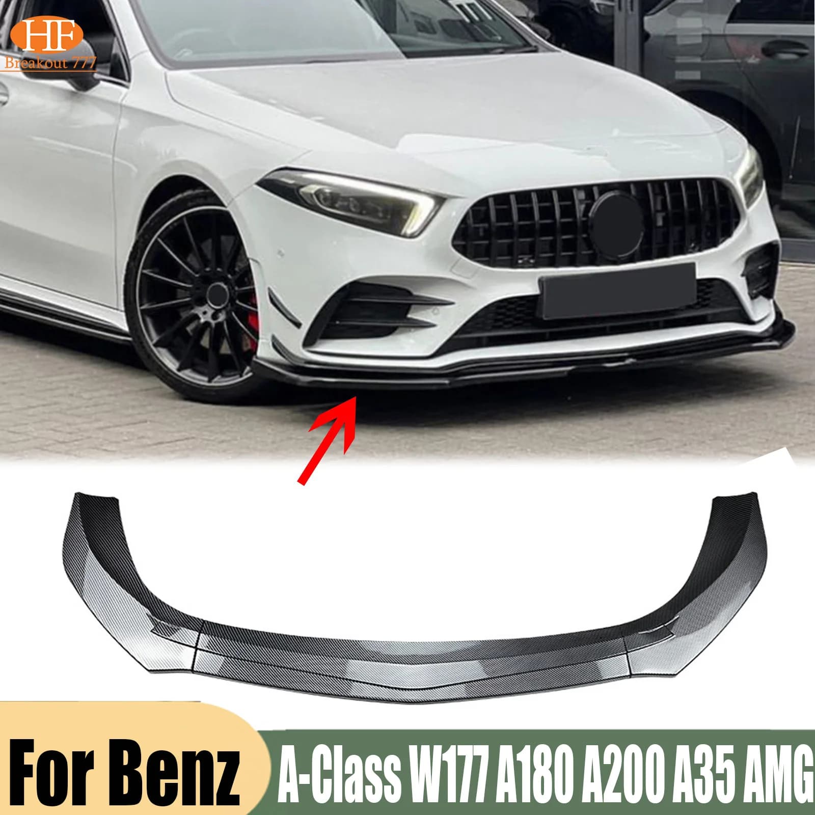 Car Front Bumper Lip Splitter Spoiler Diffuser For Mercedes-Benz A-Class W177 A180 A200 A35 AMG 2019-2022