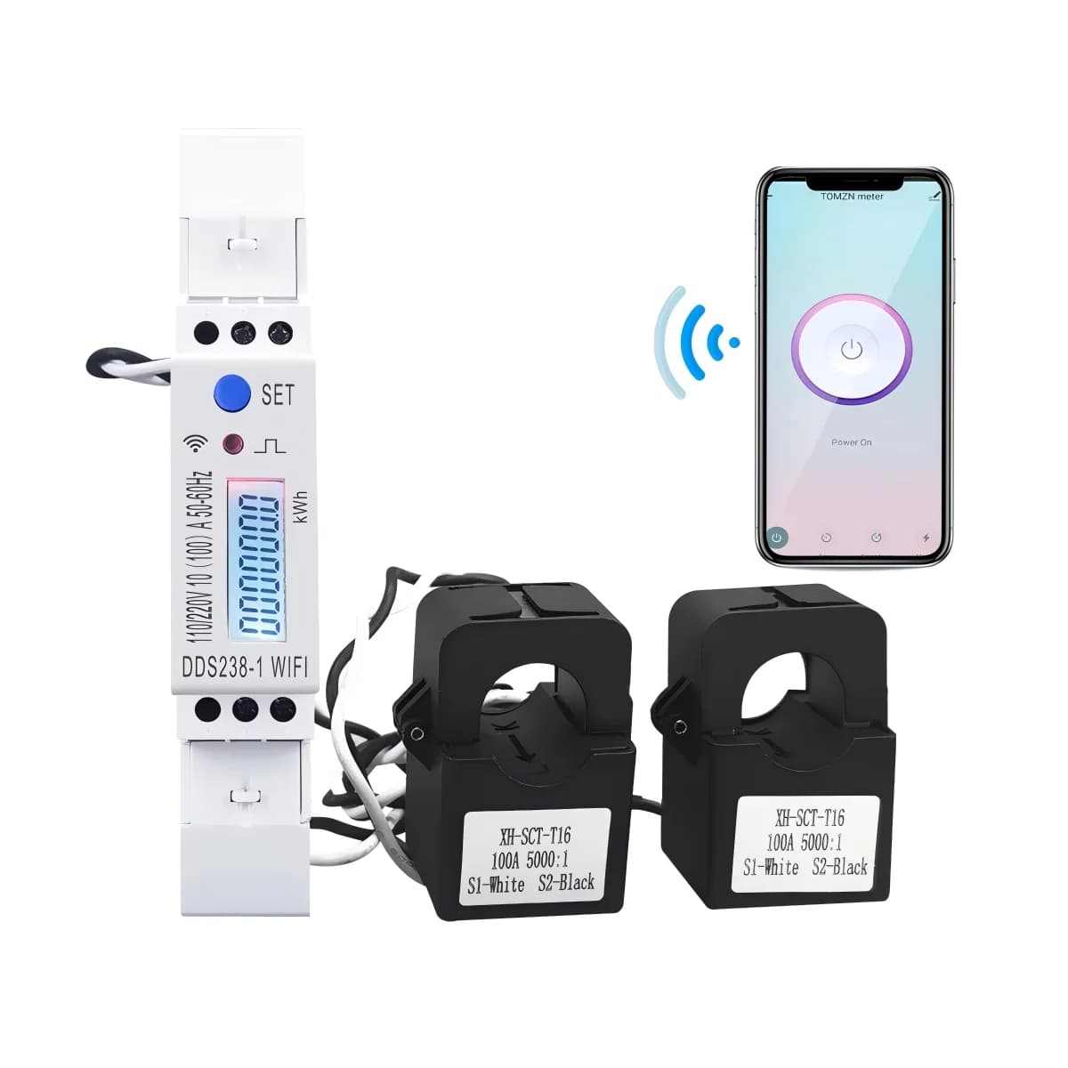 100A Din Rail 18mm     2 Phase 3 Wires WIFI Smart Energy Meter Power Consumption     kWh Meter Wattmeter 110V+110V