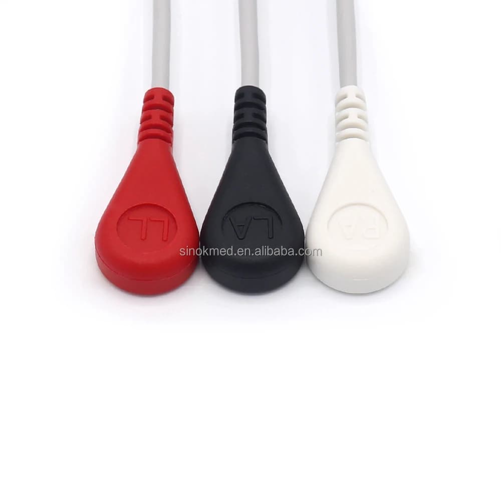 MEC1000-Compatible ECG Cable – 3 Lead Wires (Snap), 6 Pins