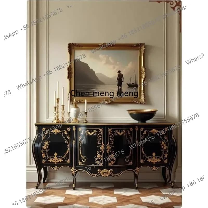 RR European-style entrance cabinet light luxury foyer, French living room black painted dining edge, retro storage, decorative