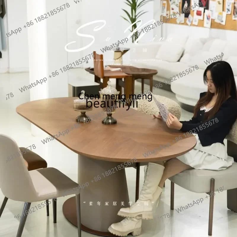 SS New 7486 Nordic oval solid wood dining table cream wabi wind table French minimalist modern desk