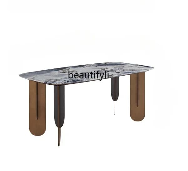 ljyNatural luxury stone dining table high sense rectangular household dining table light luxury minimalist dining table living r