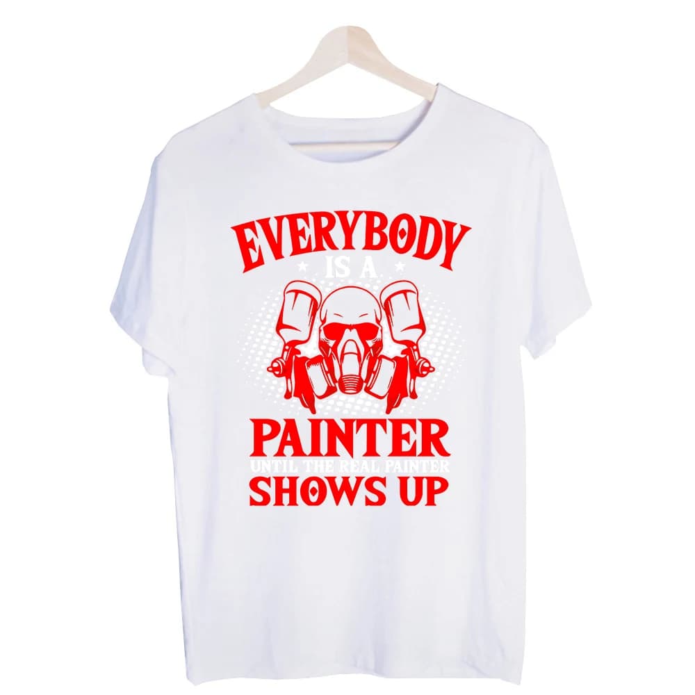 Men's Skull and Spray Gun Slogan Graphic Tee, Short Sleeve Crew Neck T-Shirt for Casual Streetwear and Everyday Wear