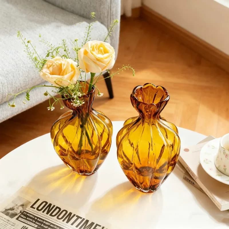 1pc Nordic Handmade Wavy Lace Crooked Neck Big Belly Pumpkin Vase Model Room Living Room Decoration
