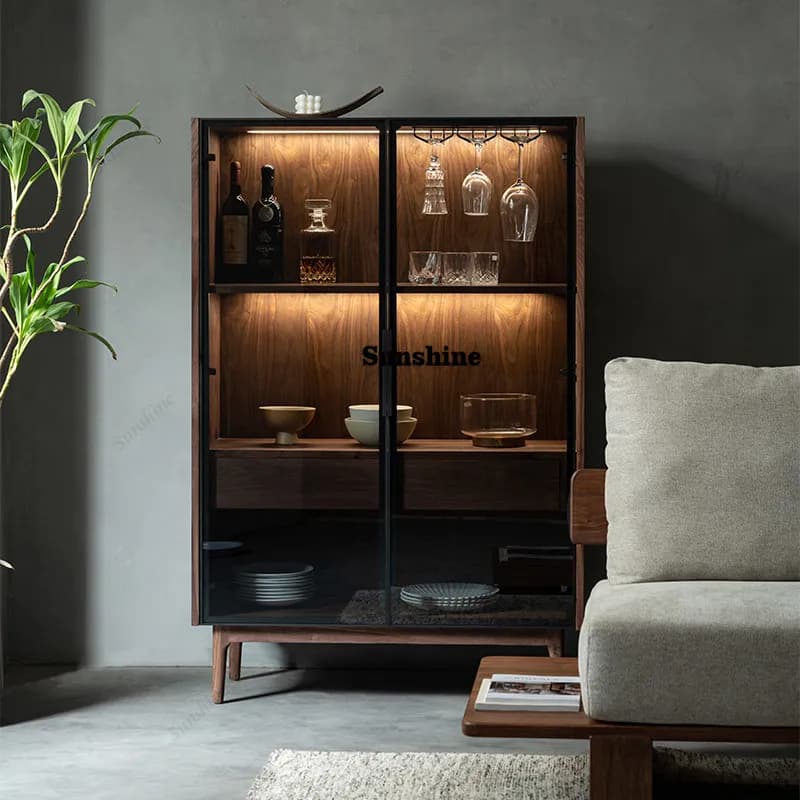North America, household small apartment storage display cabinet, living room wall glass log dining side cabinet