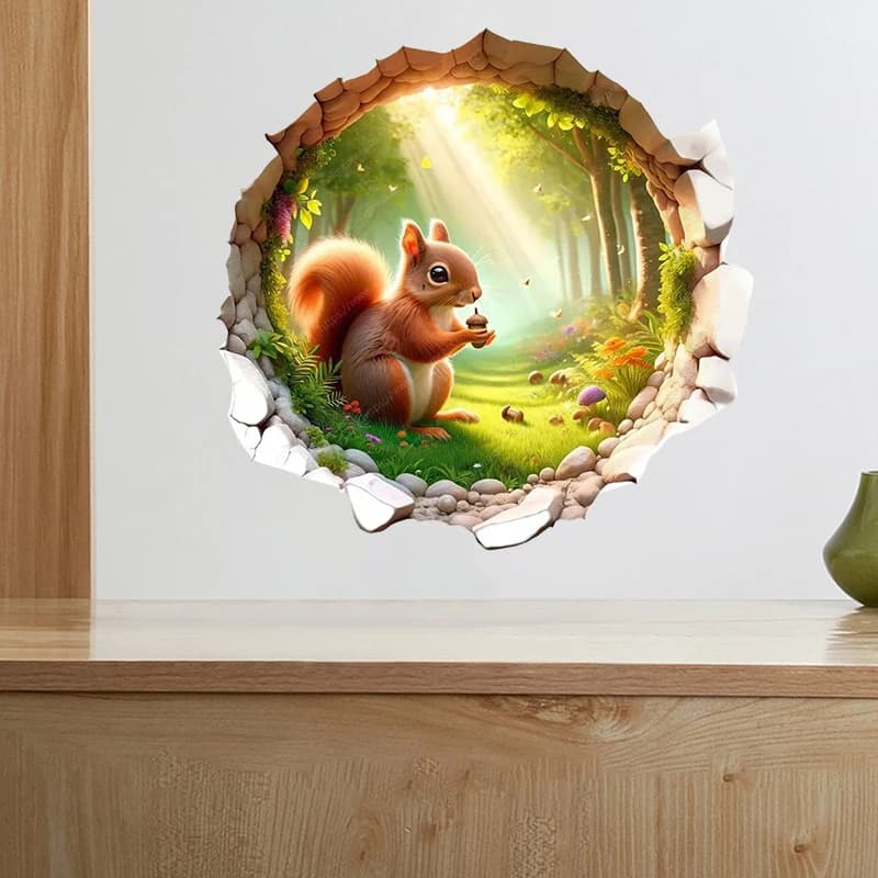 Cute Squirrel Wall Sticker Kids Room Decor Bathroom Toilet Living Room Decor Cabinet Refrigerator Home Decor Decals S437