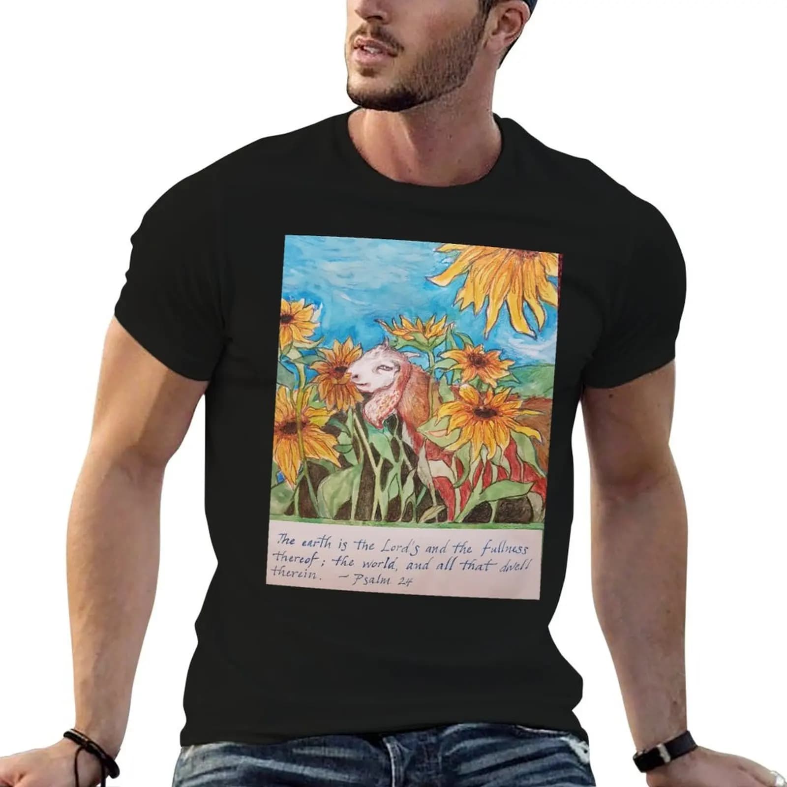 Baby goat with Sunflowers T-Shirt plus sizes shirts graphic tee t shirts for men graphic