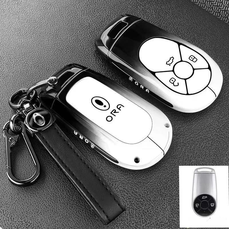 Key Fob Cover for Great Wall ORA 5 EV/Ballet Cat/Lightning Cat/Good Cat GT, Heavy Duty Metal KeyCase Shell with Keychain