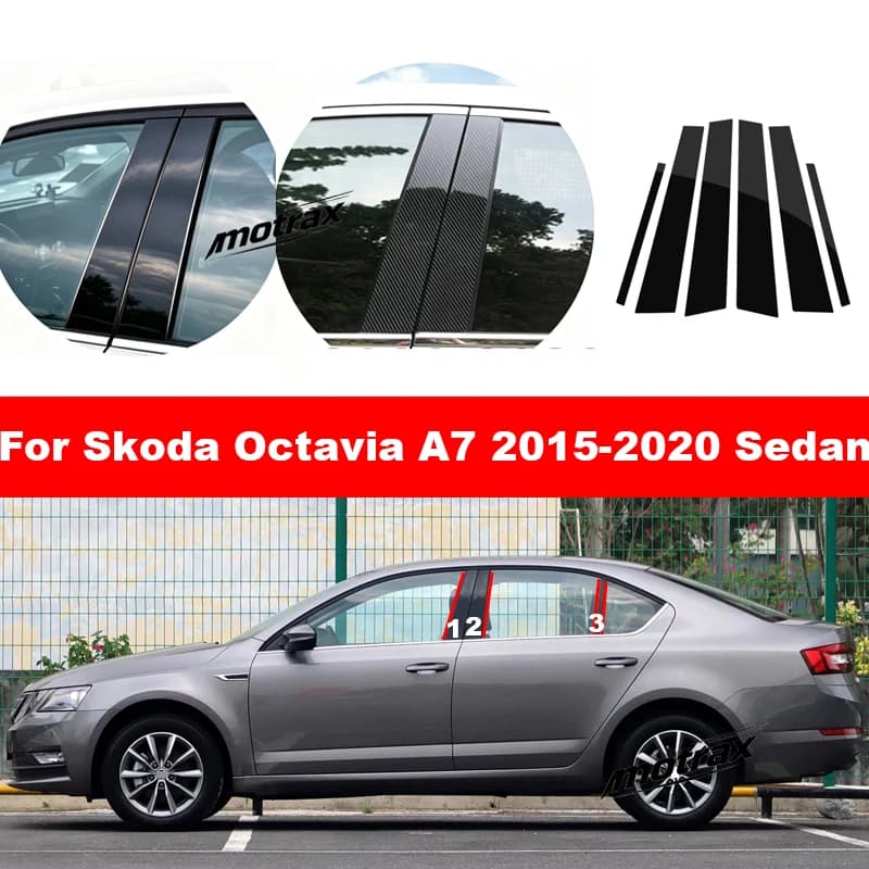 Car Window Pillar Decorative PC Trim for Skoda Octavia A7 2015-2020 Sedan Cover B C Pillar Stickers Auto Exterior Accessories