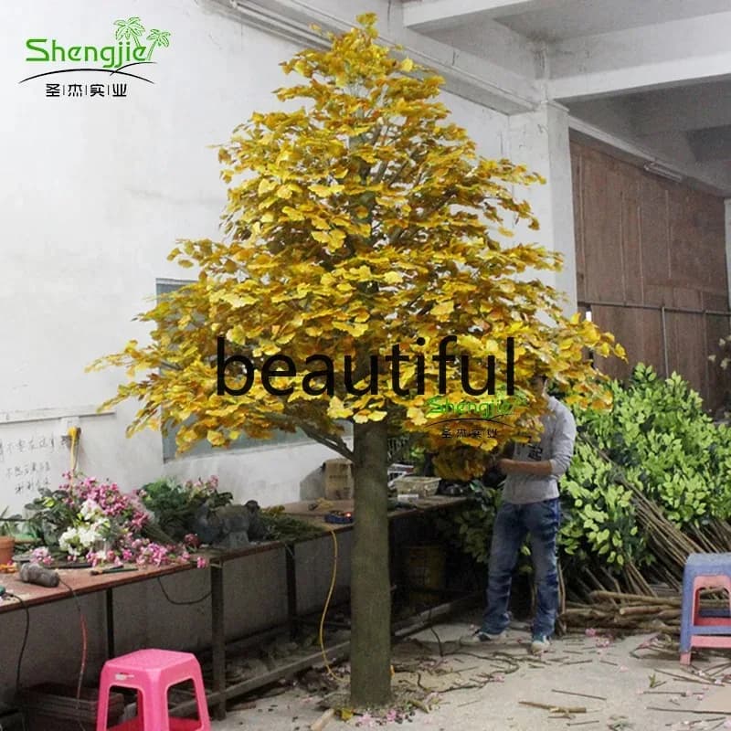 a48 Simulation ginkgo tree large indoor simulation golden tree, fiberglass fake tree decoration