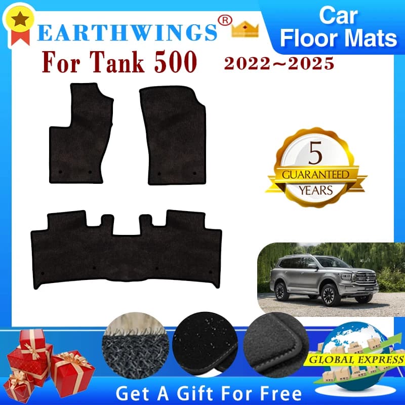 Car Floor Mats For GWM Tank 500 600 2022 2023 2024 2025 5seat 3PCS Luxury Foot Pad Carpet Cargo Foot Rug Covers Auto Accessories