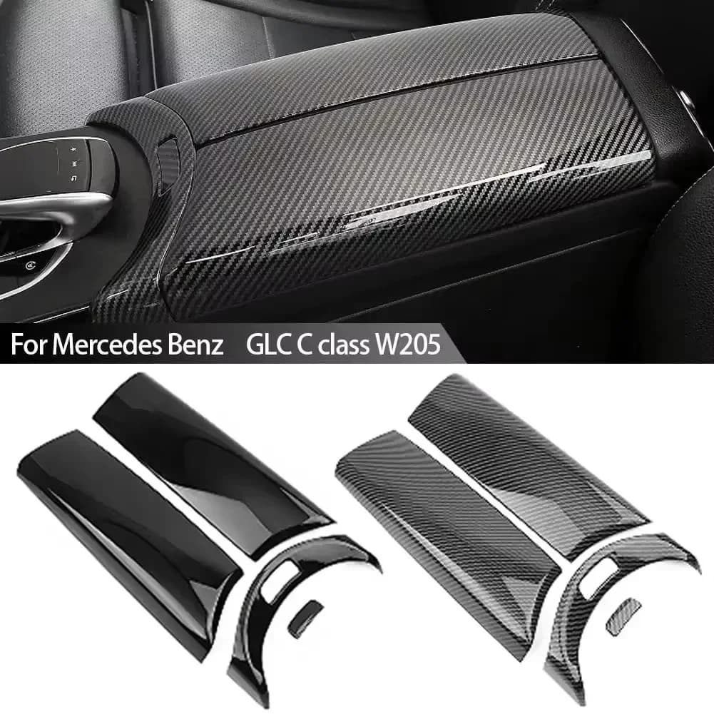 4Pcs Carbon Fiber Car Center Armrest Box Panel Switch Button Cover Interior Accessories For Mercedes Benz GLC X253 C class W205