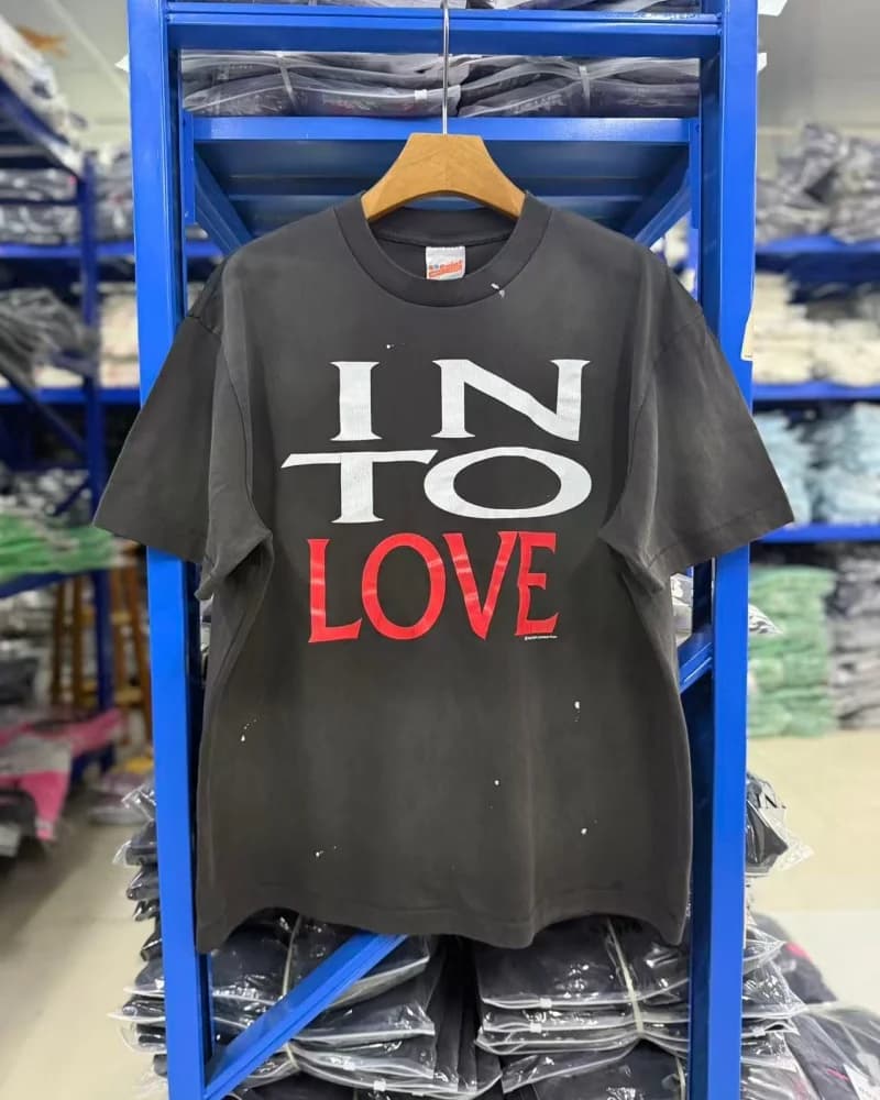 26SS New Black Crackle Print Lettering Slogan Round-Neck Summer Loose-Fit Fashionable High-End SAINT TEE