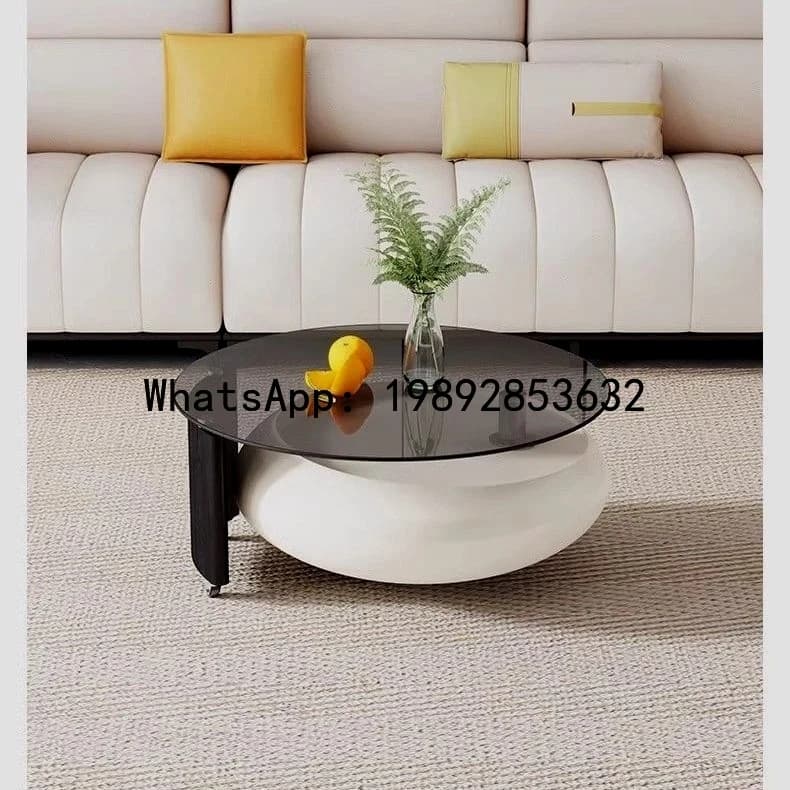 LX  Rotating Coffee Table Rotating Cream Style Coffee Table Small Apartment Living Room High-End Round Tempered Glass