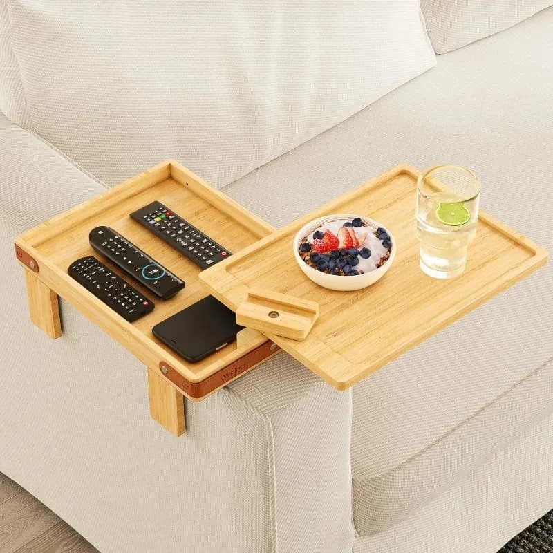 rotatable arm clip sofa armrest table tray clip tray with storage box