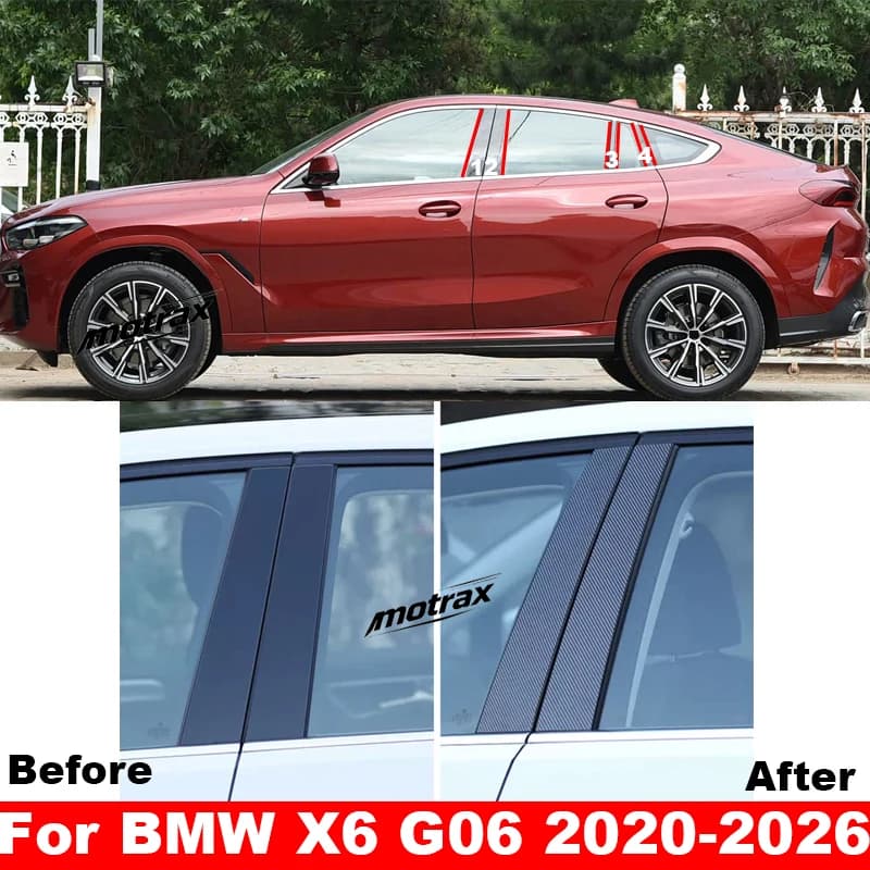 Car Window Door Column B C Pillar Post Cover for BMW X6 G06 2020-2026 Glossy Trim Protective Black Sticker Accessories