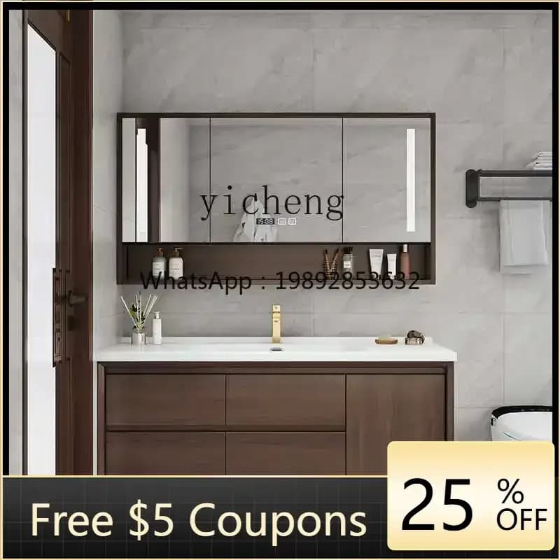 Solid Wood Bathroom Cabinet 75cm/85cm/95cm/105cm/115cm/125 Ceramic Whole Washbin Wash Basin