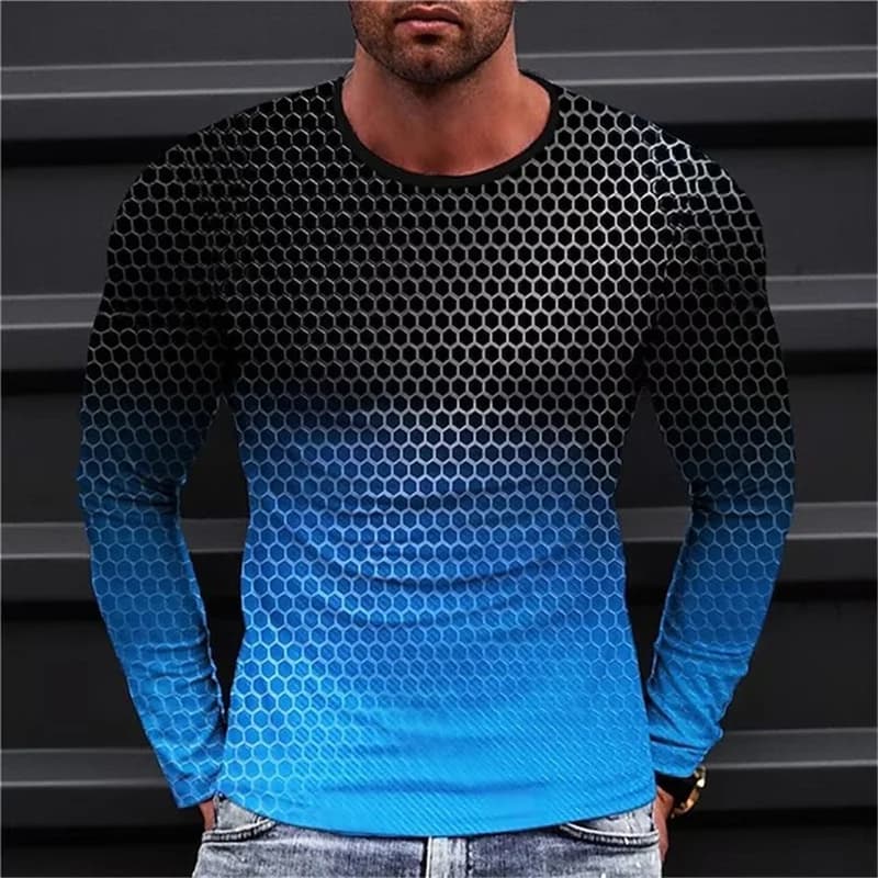 Gradient Pattern Men's Fashion T-Shirts Spring Autumn Long Sleeve 3D Round Printed Street Tie-dye Tee 6XL Plus Size Casual Tops