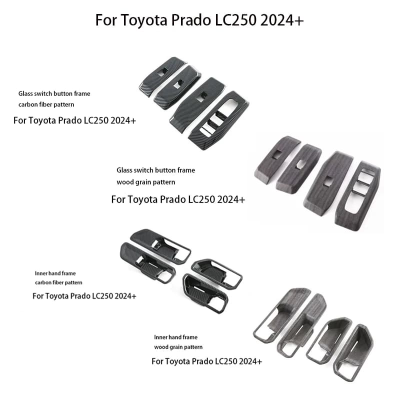 For Toyota Prado LC250 2024+ Car Window Switch Button Panel Inner Door Handle Frame Decorative Stickers Interior Accessories