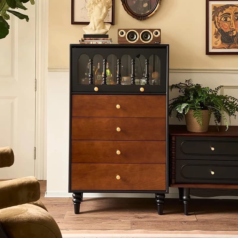 French vintage solid wood chest of drawers, bedroom vintage style storage cabinet, small apartment home side
