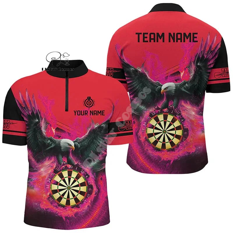 Custom Name Darts Camo Vintage Flame Graffiti Tattoo Retro 3DPrint Harajuku Summer Funny Short Sleeves Zip Polo Shirts Jersey A6