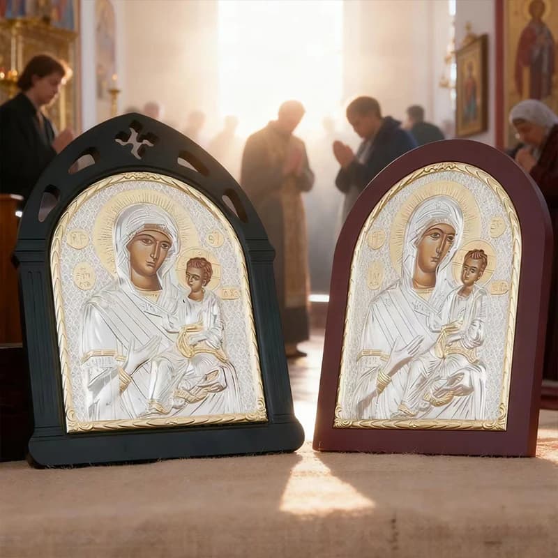 New 2026 Eastern Orthodox Family Worship Dedicated Religious Artifacts Gold Inlaid Silver Madonna and Child Holy Statue Ornament