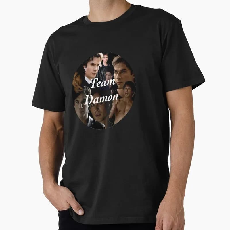 Team Damon Retro The Vampire Printed Graphic T‑Shirt TV Show Fan Gift Unisex Y2K Streetwear Short Sleeve Casual Tee S-6XL