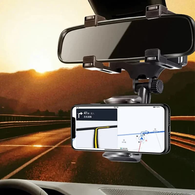 360 Degree Rotate Car Rearview Mirror Phone Mount Firm Clamp Adjustable Mobile Phone Holder For Vehicle GPS Navigation Accessory
