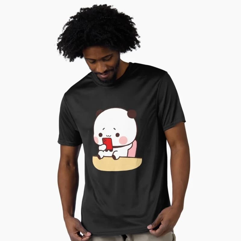 Bubu relaxing while on her phone Gift t shirt ‌kawaii‌ Panda Bear Cartoon Graphic tee Cute Y2K Clothes 100% cotton All size Tee