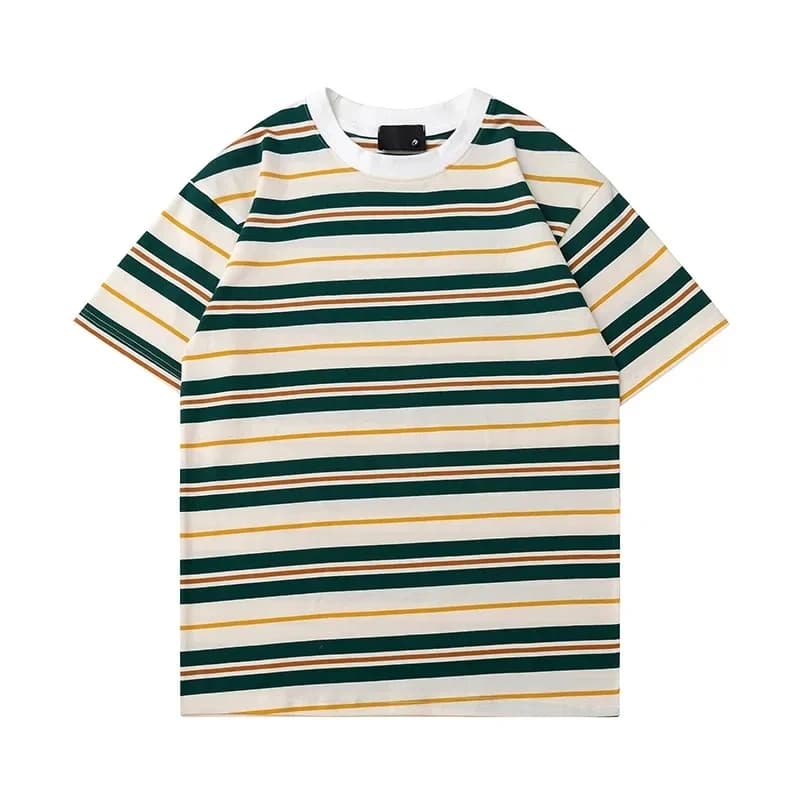 Japanese Striped Summer New Fashion Men's O-neck Short Sleeve Loose Casual Trendy T-shirts Male American European Clothes Tops