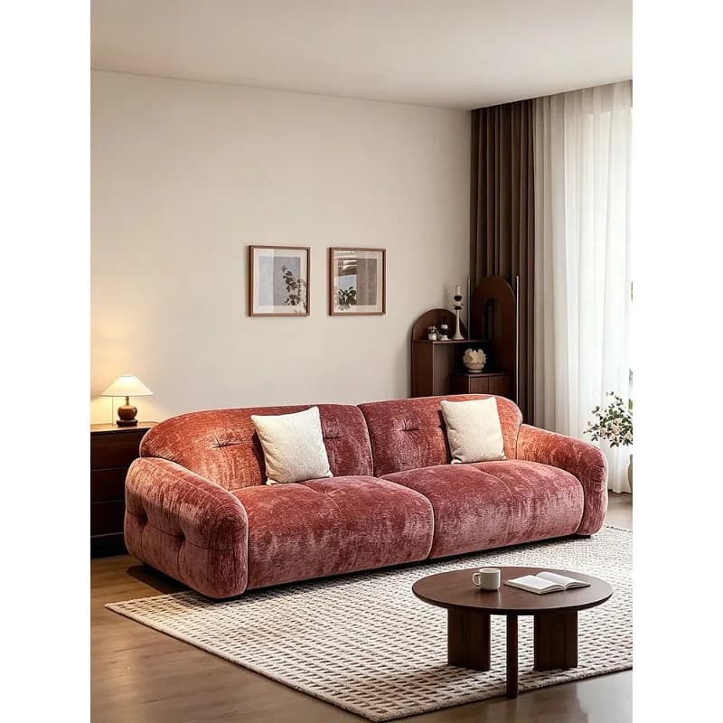 Medieval fabric sofa chenille, living room household small apartment retro backrest soft bag straight sofa