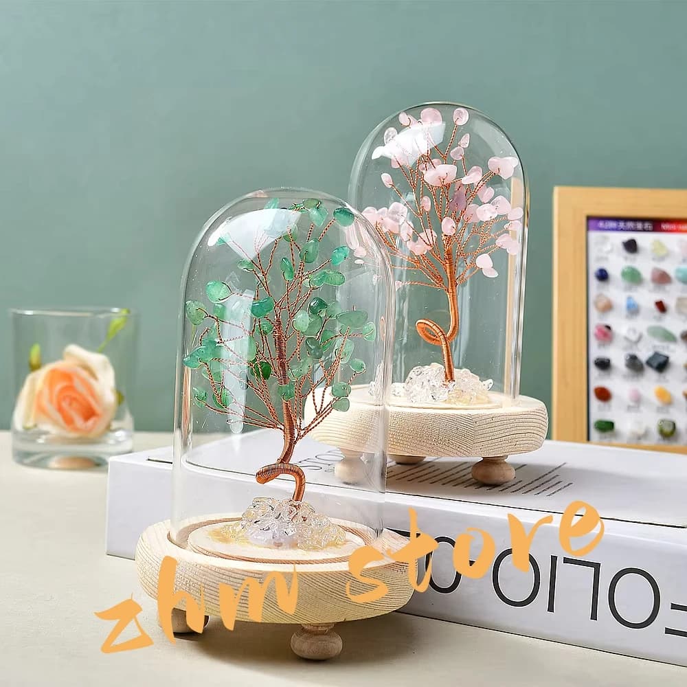 12cm Glass Cover Natural Crystal Life Tree of Making a Wish for Love/Wealth/Success/Health,Gift for Friends/Families
