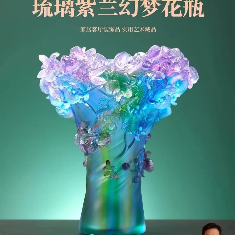 XL Ancient Glaze Butterfly Orchid Vase Ornament High-end Art Home Decoration Housewarming Opening Gift