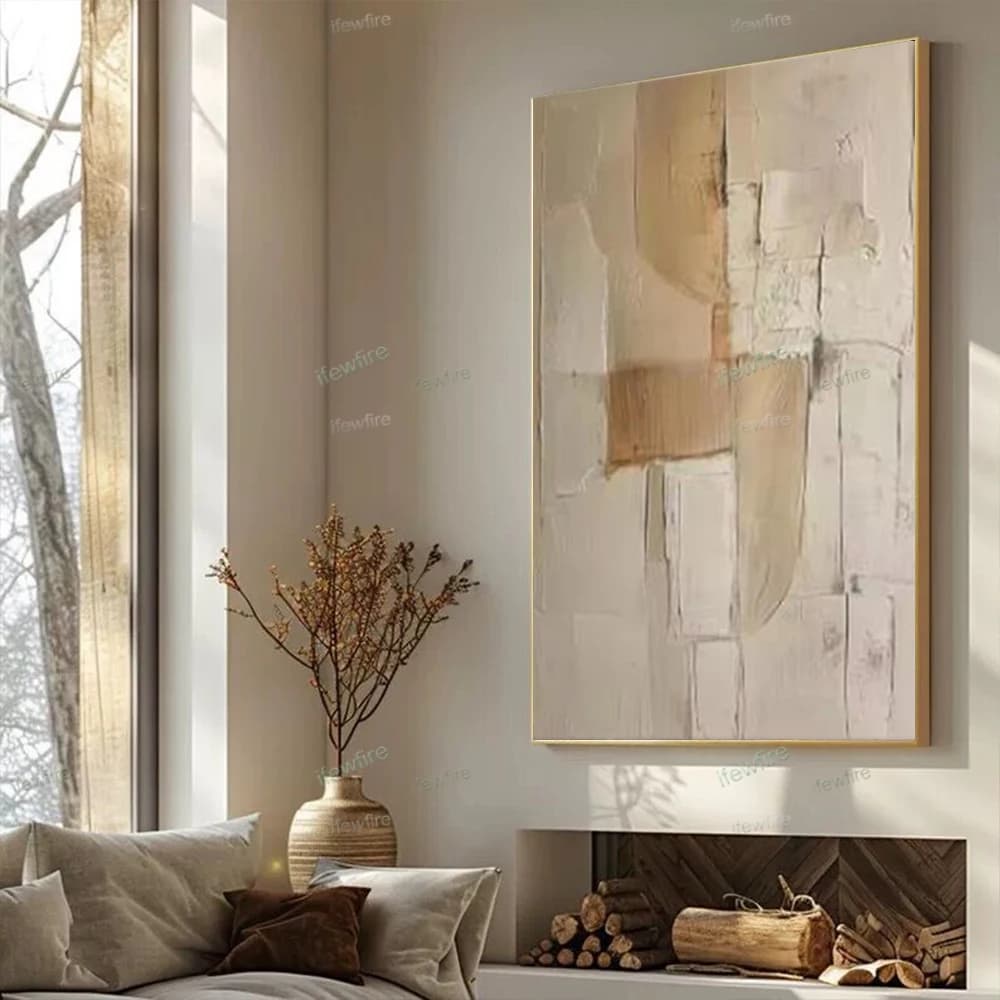 Nordic Natural Landscape Abstract Oil Painting On Canvas Pictur White Birch Forest Lake Scenery For Home Room Decor Wall Art