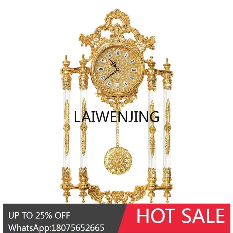 MJY Seiko quartz movement living room crystal silent copper wall clock villa pure copper clock