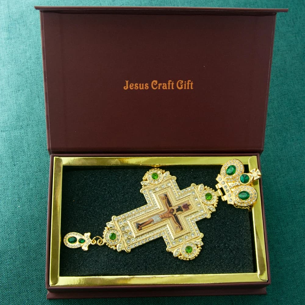 HT Religious Jewelry Elegant Gold Plated Russian Orthodox Jesus Icon Crucifix Cross Pendant Necklace