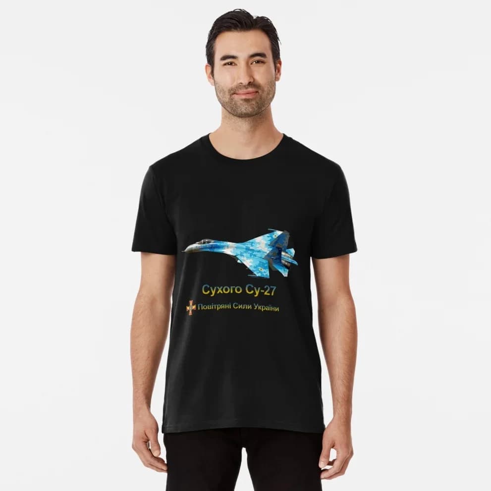 Ukrainian Air Force Sukhoi Su-27 Fighter T-Shirt 100% Cotton O-Neck Short Sleeve Summer Casual Mens T-shirt Streetwear