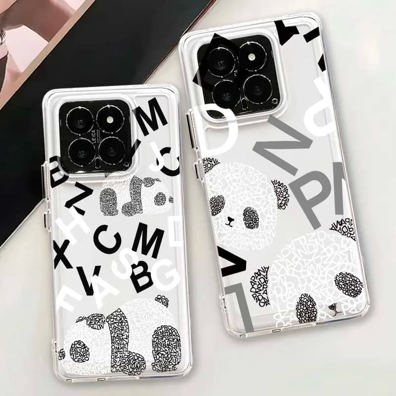Artistic Alphabet Panda Phone Case For Xiaomi 17 15 14 13 12 12S 12X 12T 11 11T Pro max Lite ultra TPU Transparent