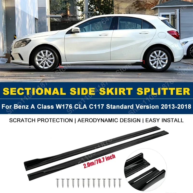 Side Skirts Extension Rocker Panel Splitter For Benz A Class W176 CLA C117 Standard Version 13-18 2M 78.7" ABS Plastic Body Kits