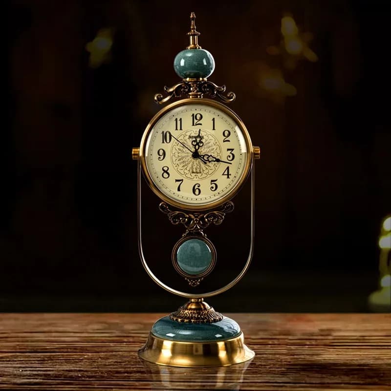 American Table Type Light Luxury Seat Clock Living Room Desktop Clock Decoration Home Ornament Retro Quartz Clocks